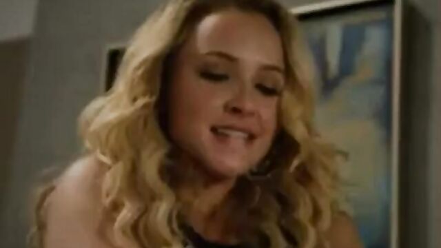 Petite blonde Hayden Panettiere in intense beach sex scenes with girlfriends