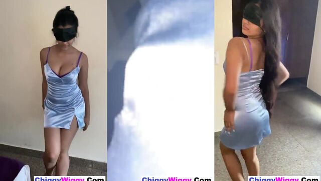 Black masked Indian girl takes off her clothes and caresses her body