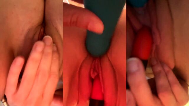 Busty hourglass babe bounces on a big sex doll