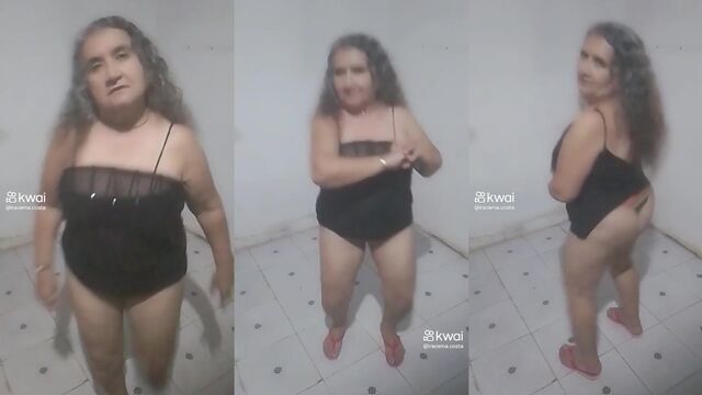 The shameless granny is showing off her old and fat cunt