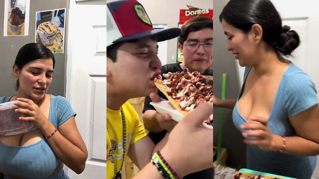 A busty babe shows off her big natural tits in a steamy TikTok video