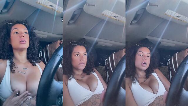 Perky ebony model does a striptease on Instagram live