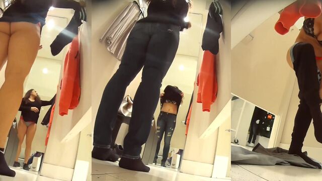 Voyeur caught girls trying on clothes in the changing room of a store