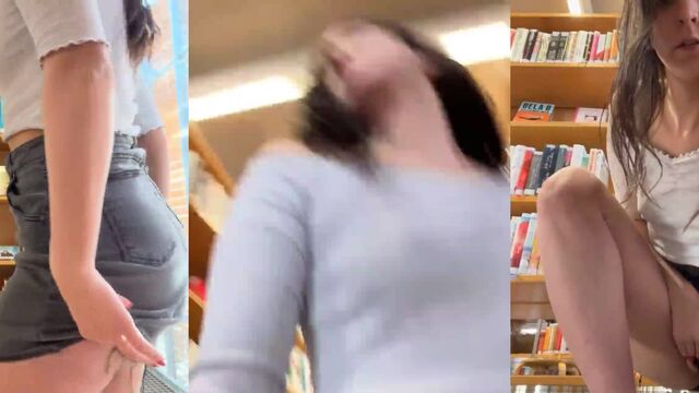 Public library masturbation with a risky live stream