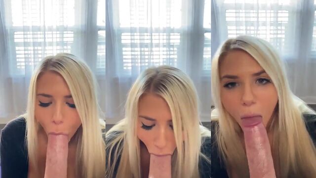 A young blonde gives her first blowjob in her OnlyFans video
