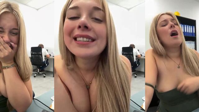 A thick white girl twerks and gets wild behind a co-worker in the office