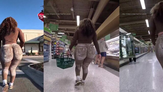 Phat Latina ass twerks and claps in slow motion on the street