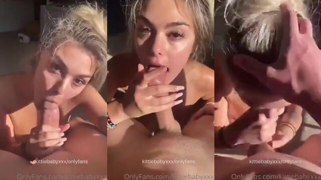 Amateur blonde gives a blowjob and receives a facial cumshot