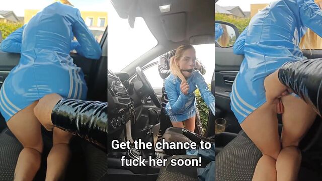 A sexy girl is having fun with a guy in PVC suits, showcasing their wild side