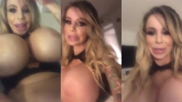 Bimbo gets her fake tits fucked by a massive cock