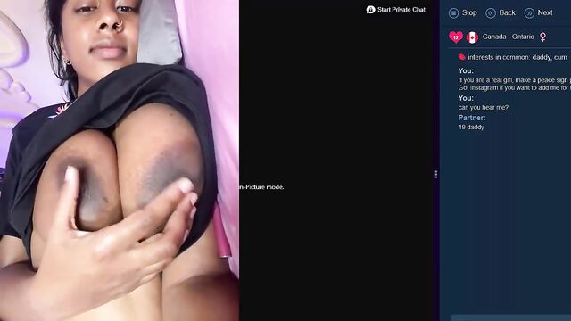 Big tits ebony webcam model shows her huge boobs