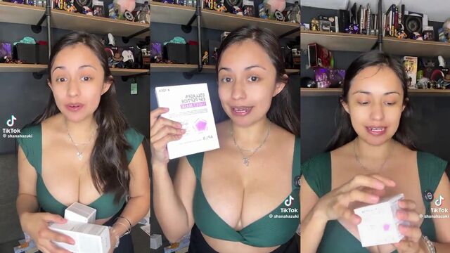 An amazing influencer Mexican woman with big tits plays with her boobs