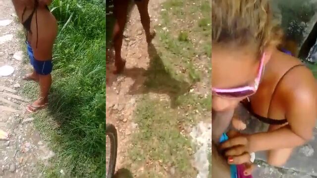 A hot Latina chick made a blowjob in the middle of nature