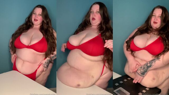 Fat belly feedee gets clapped and worshipped by a chubby admirer