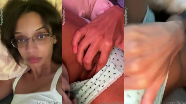 A stunning ebony babe plays with a big toy and makes cum rag