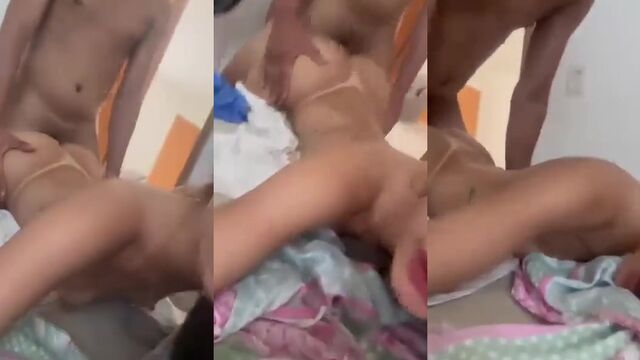 A couple has sex on the couch and makes a mess in their pants