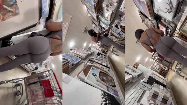 Hot ebony MILF shows off her big fat ass in tight leggings