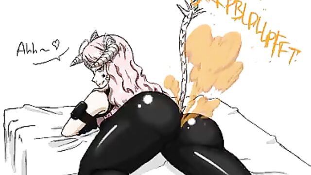 Gassy girl rips wet bubbly farts on her black yoga shorts