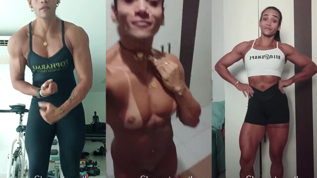 A muscular MILF mommy shows off her bodybuilding skills