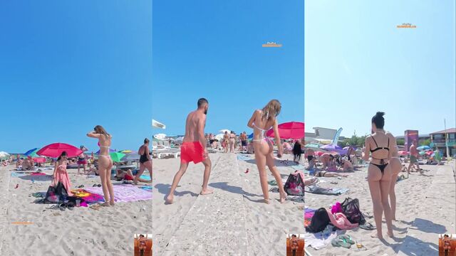 Candid teen ass photo session on the beach in bikini