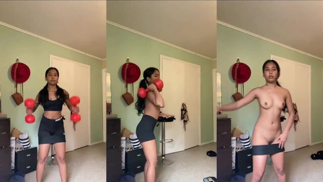 Indian PAWG does her cardio exercises naked, showcasing her amazing ass