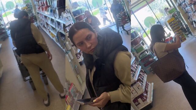 Latina milf flashes her ass in the store and gets fucked
