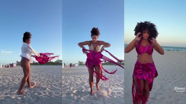 Rafaela Moreira shows her body in a see-through blue bikini in a twerking video