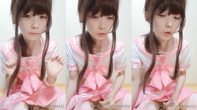 Skinny Korean babe wzzz masturbes with a dildo and bigcock