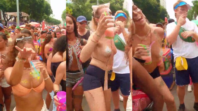 A group of people have an outdoor public naked dare challenge