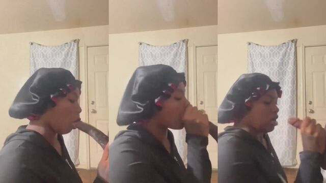 Ebony babe gets her throat filled with sticky, messy cum